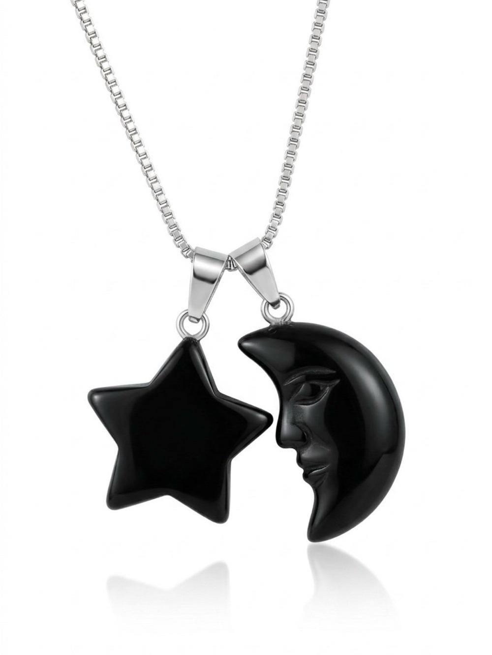 Boho hippie Onyx Moon and Star ⭐️ Sterling Silver 16” Necklace
